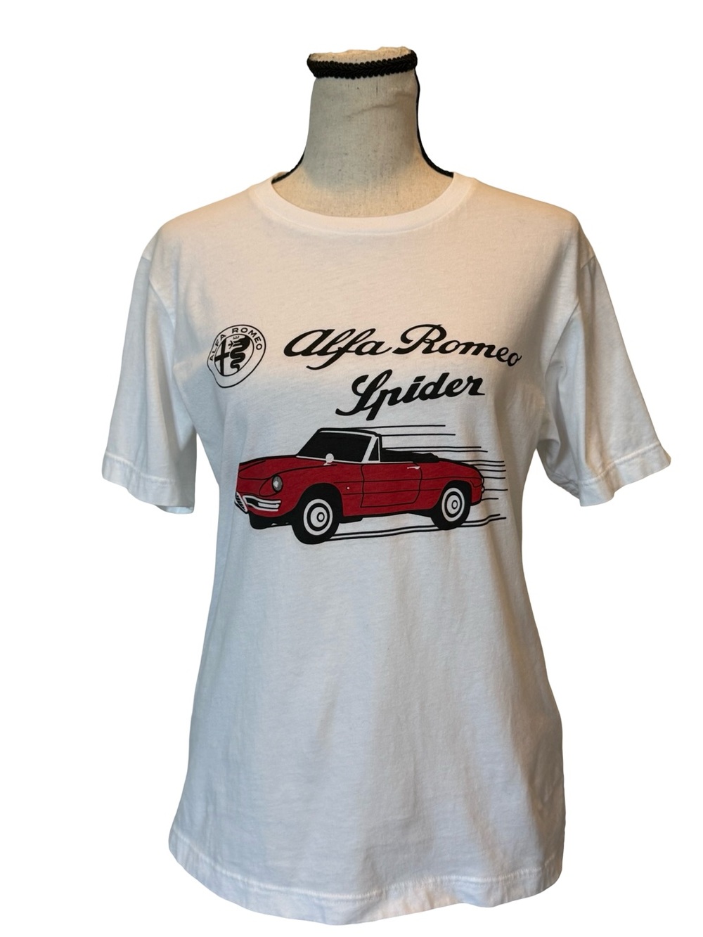 Uniqlo White Tee with Red Alfa Romeo Spider Print